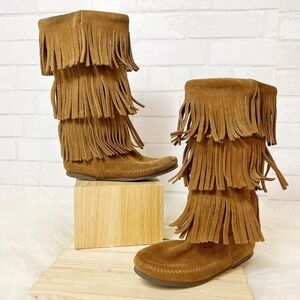 Minnetonka 3-Layer Fringe Boot Brown Women's Size 5